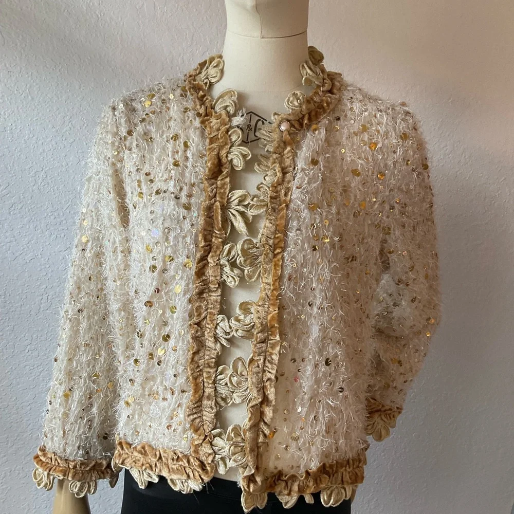 Sequined Cream Women's Blazer Jacket